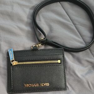 Michael Kors Black Card Holder with Gold Zipper